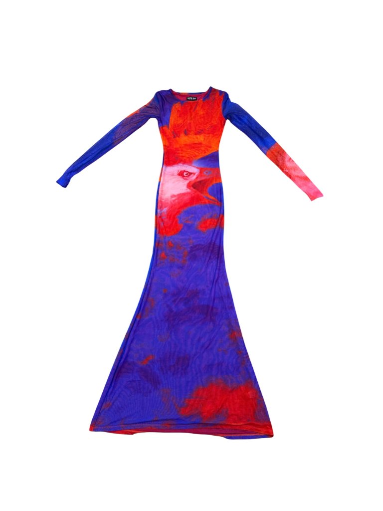 Woods By Jordyn Womens Red & Blue Mesh Long Sleeve Maxi Dress Size Xs — image 2 of 8